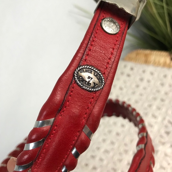 Circle Y Beaded Red Leather Belt Size Medium
